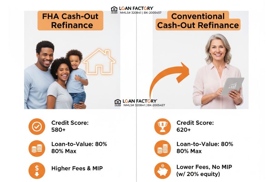 Compare FHA vs Conventional Cash-Out Refinance Compare FHA vs Conventional Cash-Out Refinance